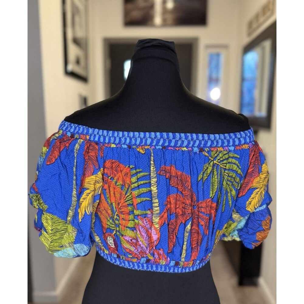Farm Rio Top Womens Medium Tropical Boho Summer Chic Off Shoulders Vacation